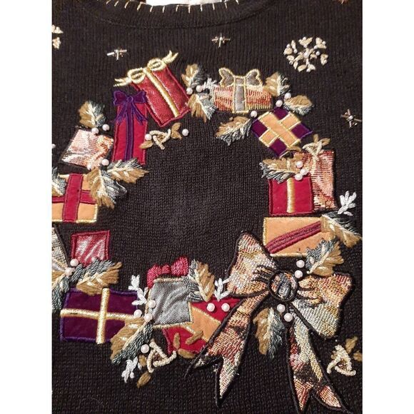 Small Victoria Jones Christmas Holiday Embellish Wreath Knit Sweater Long Sleeve - Picture 5 of 10